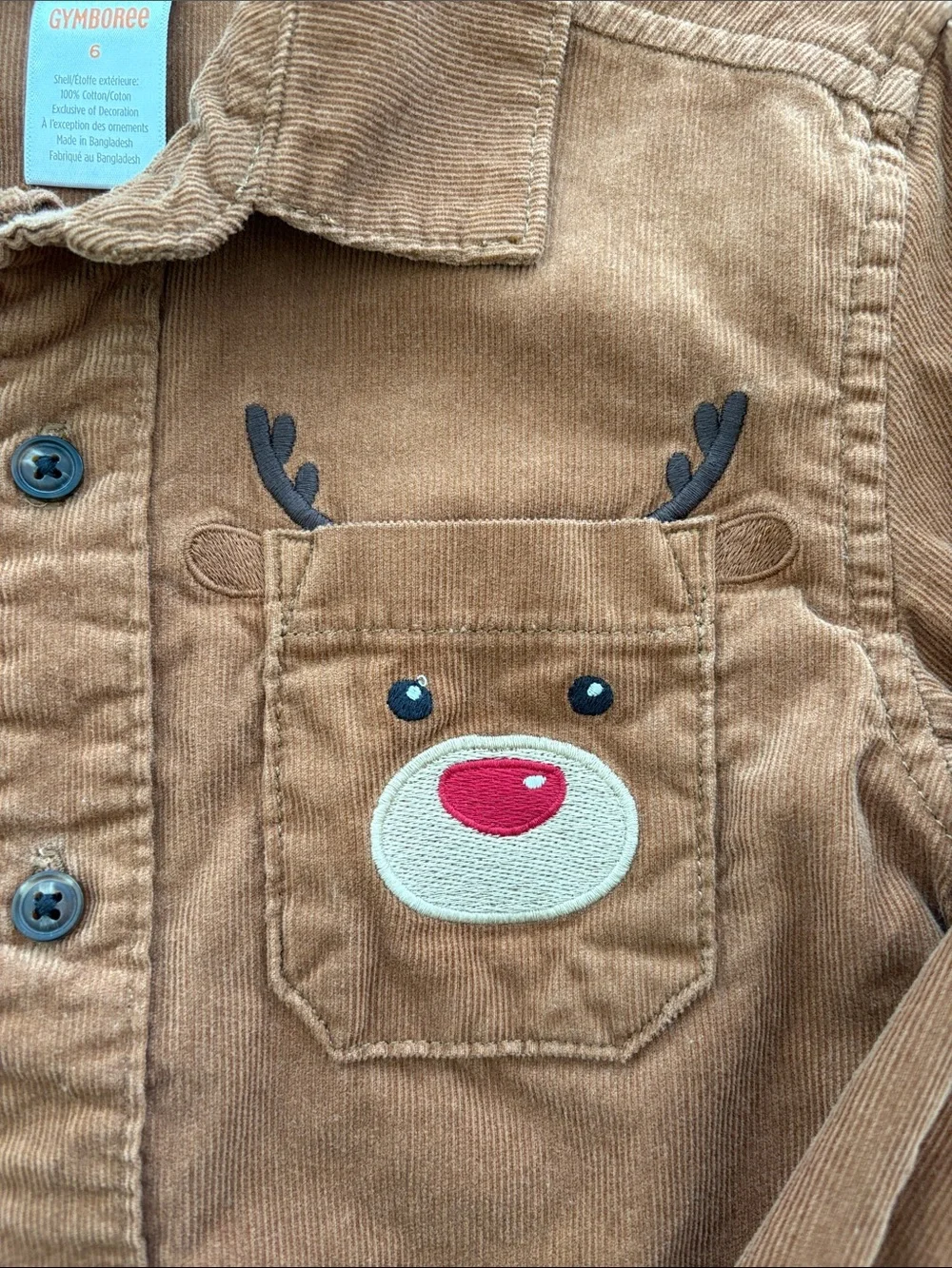 Gymboree Brown Corduroy Button-Down Shirt with Reindeer Pocket